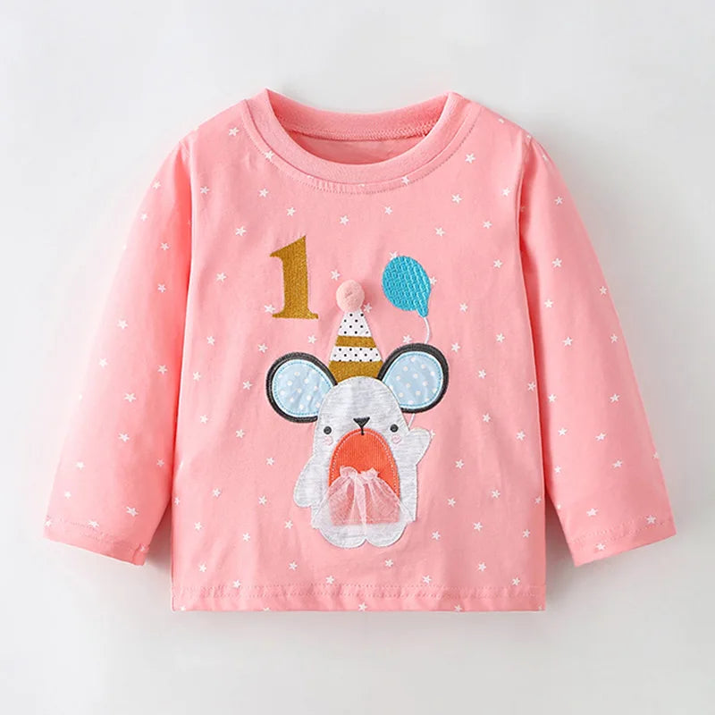 Full-Sleeve Cartoon Design Cotton T-Shirts For Girls