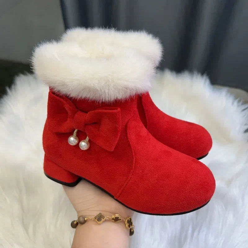 Princess Girls Christmas Velvet Heels Snow Boots childrensterritory