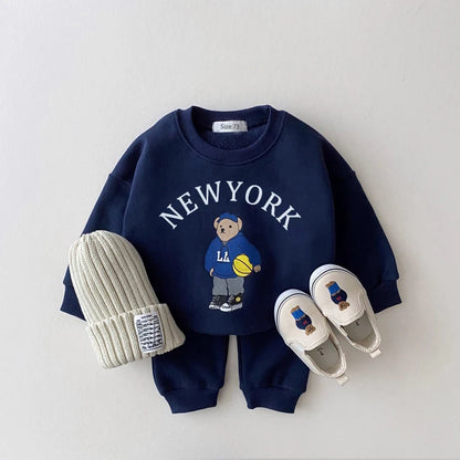 Baby Boys/Girls Letter Bear Casual Hoodie+Pants Suit