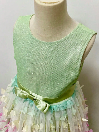 3D Butterfly Design Kids Girls Mesh Bow Long Princess Dress childrensterritory