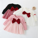 Girls' Long-Sleeved Bow Design Birthday Party Dresses childrensterritory