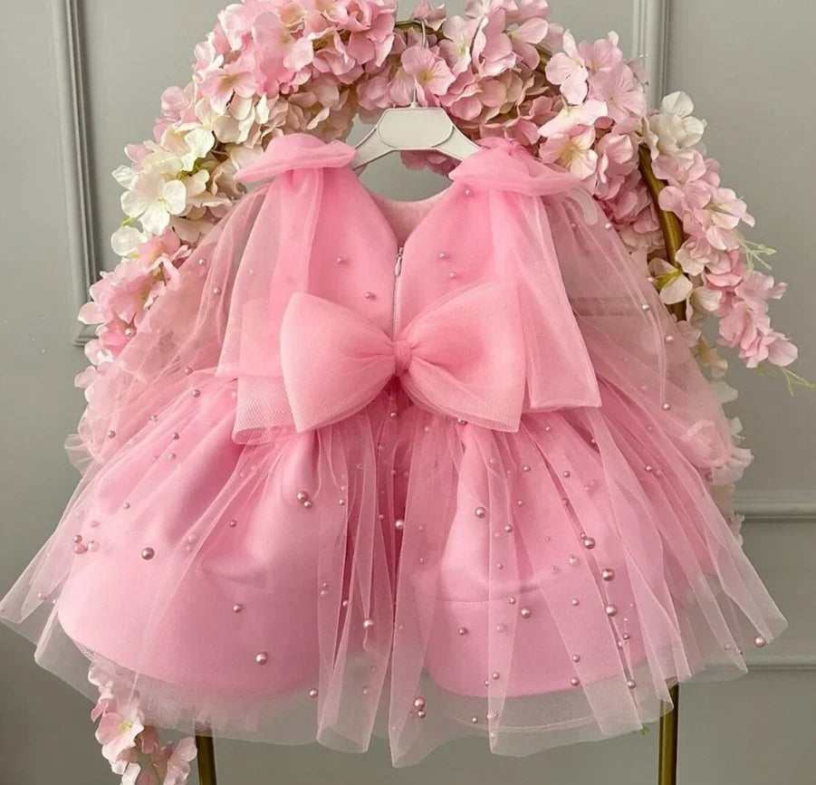 Girls Bow Design Long Sleeve Tulle Gown for Party/Wedding childrensterritory