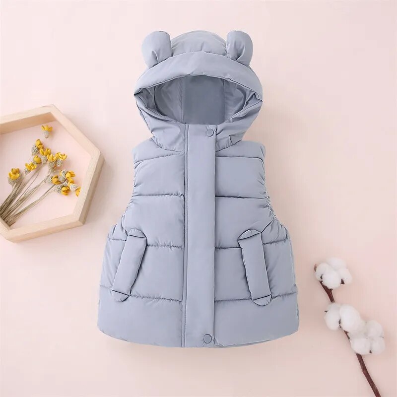 Kids Cotton Padded Hooded Sleeveless Waistcoats childrensterritory
