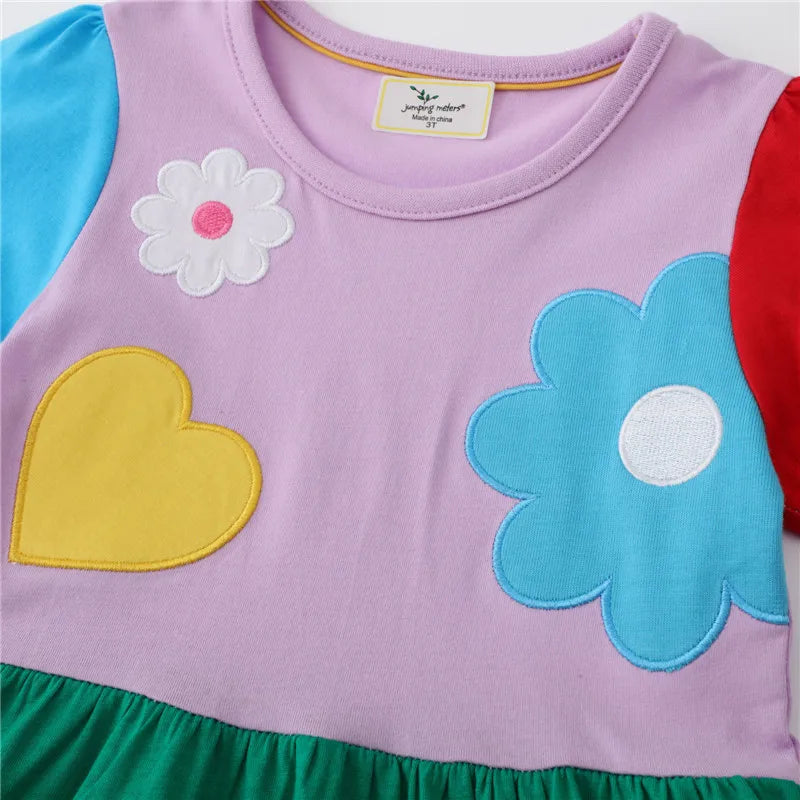 Flowers Hearts Embroidery Little Girls Cotton Princess Dresses childrensterritory