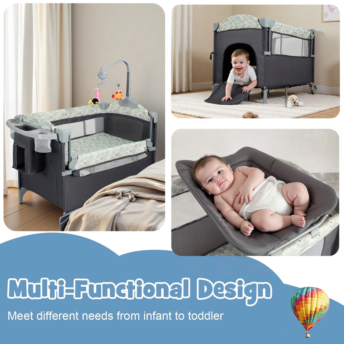Baby Bedside Bassinet with Wheels and Storage Basket