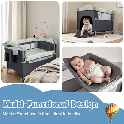 Baby Bedside Bassinet with Wheels and Storage Basket