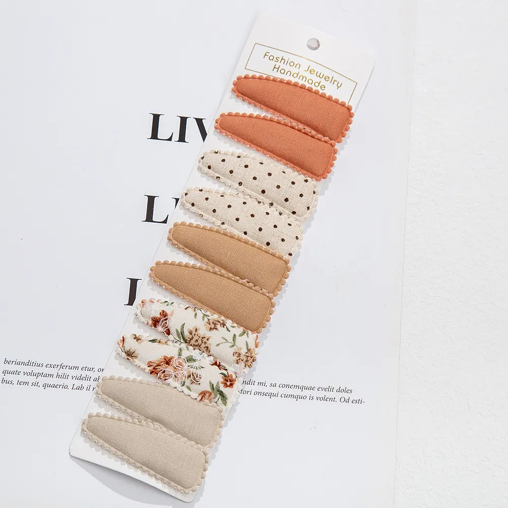 10 Pieces/Lot Flower Print Cotton Alloy Hair Clips Set childrensterritory