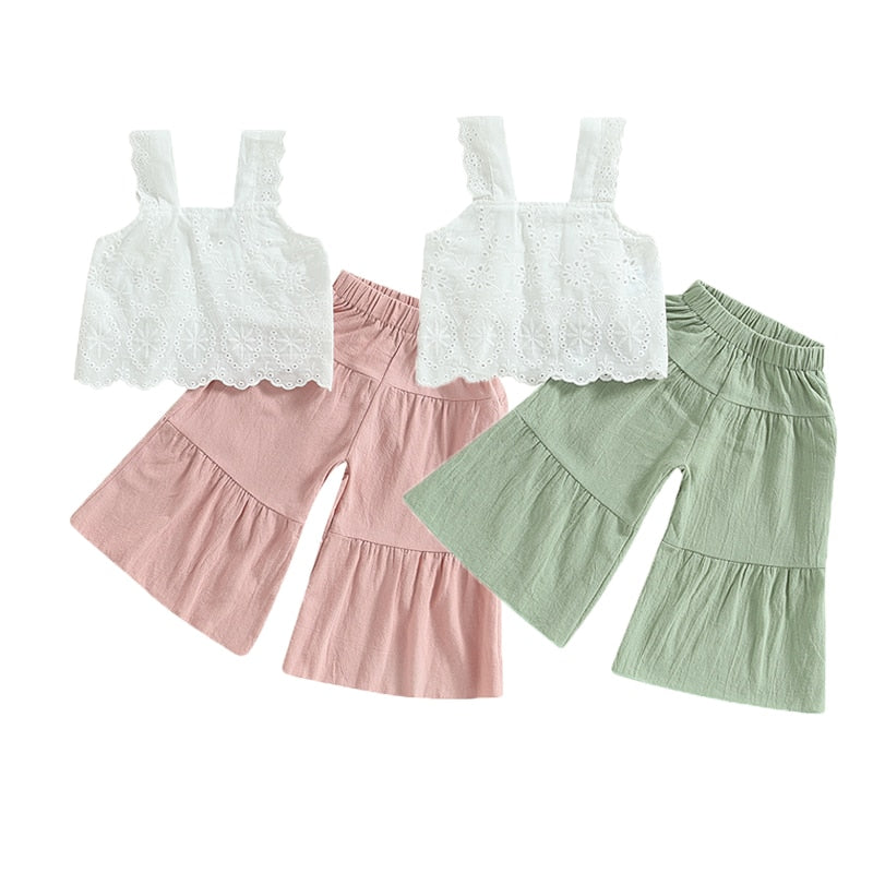 Sleeveless Lace Top and Wide Leg Pants Set for Kid Girls childrensterritory