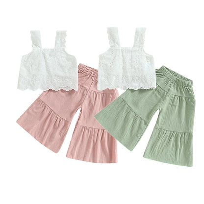 Sleeveless Lace Top and Wide Leg Pants Set for Kid Girls childrensterritory