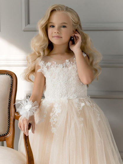 Floral Embroidery Kid Girl Tulle Bridesmaid Dress childrensterritory