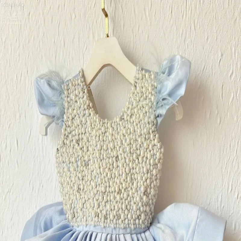 Handmade Pearls Design Tutu Flower Girl Dress
