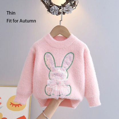 Kids Girls Cartoon Rabbit Design Fall Winter Pullover childrensterritory