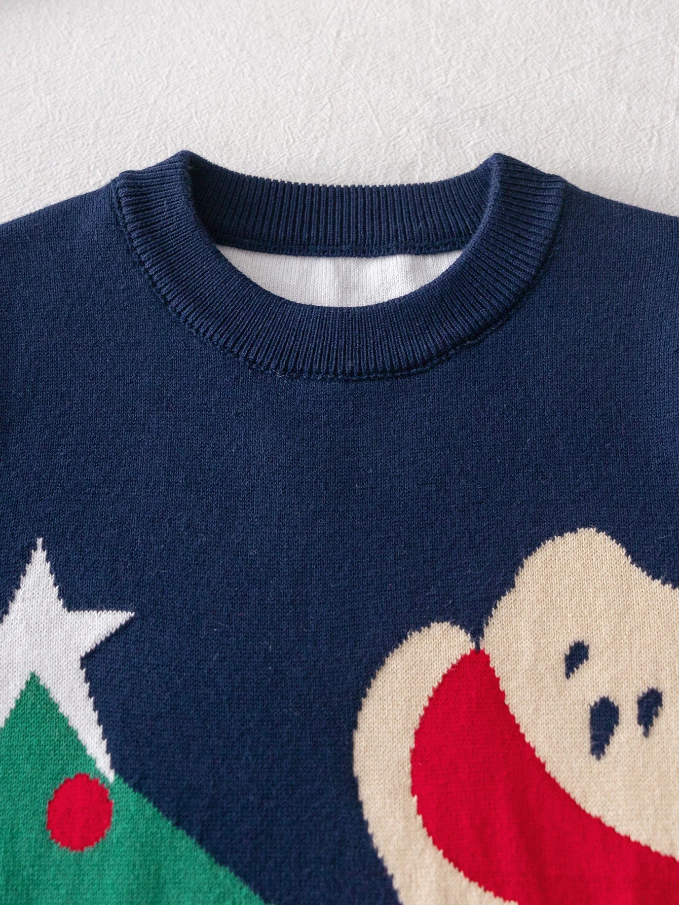 Kids Round Neck Christmas Tree Design Winter Sweater