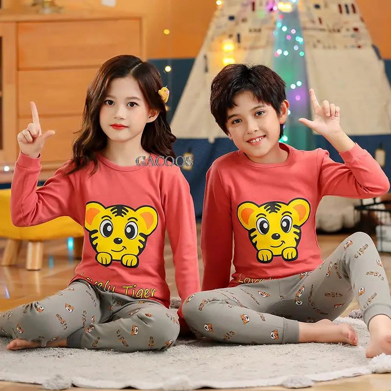 Long Sleeve Cartoon Design Kids Winter Warm Pajamas Sets childrensterritory