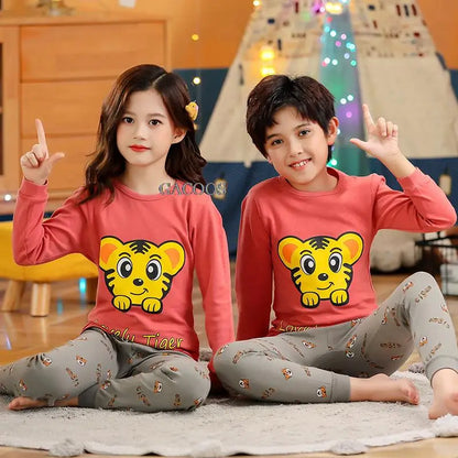 Long Sleeve Cartoon Design Kids Winter Warm Pajamas Sets childrensterritory