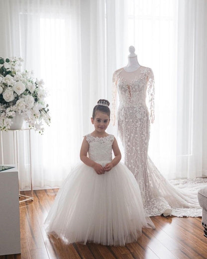 Kids Girls Backless Tutu Wedding Party Dresses with Long Train childrensterritory