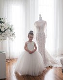 Kids Girls Backless Tutu Wedding Party Dresses with Long Train childrensterritory