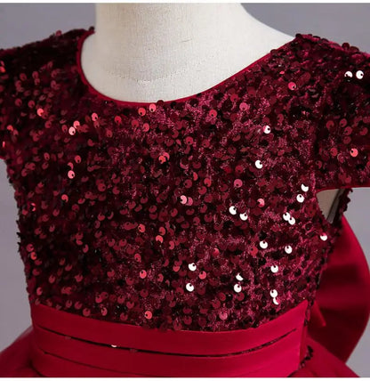 Sequin Bow Design Fluffy Formal Evening Party Dresses childrensterritory