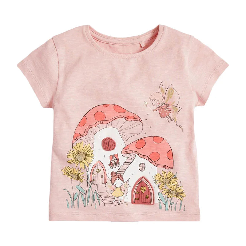 Half-Sleeves Cartoon Print Summer Casual Tops For Girls childrensterritory