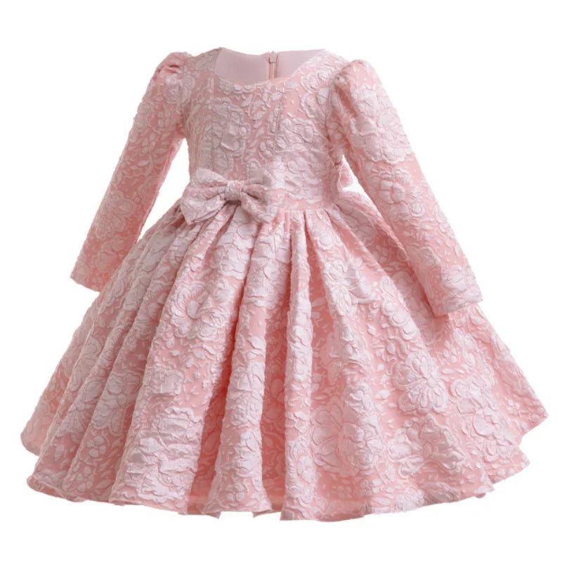 Long sleeved Bow Design Party Dresses For Girls childrensterritory