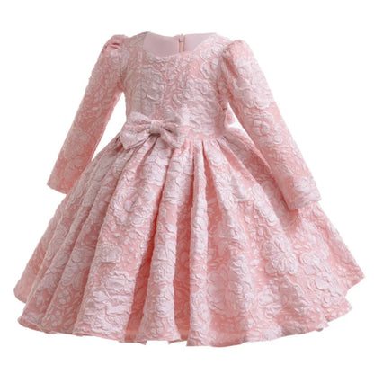 Long sleeved Bow Design Party Dresses For Girls childrensterritory