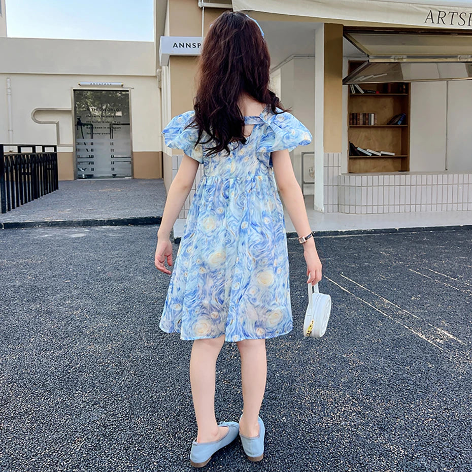 Stylish Printed Summer Party Dress for Kids Girls childrensterritory