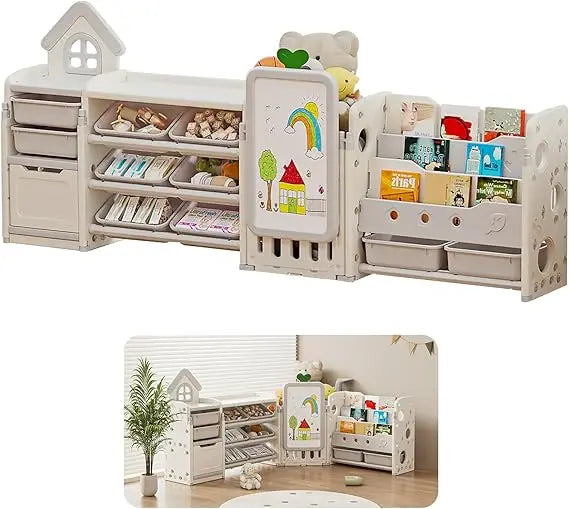 Multipurpose Toy Storage Rack and Drawing Board for Kids