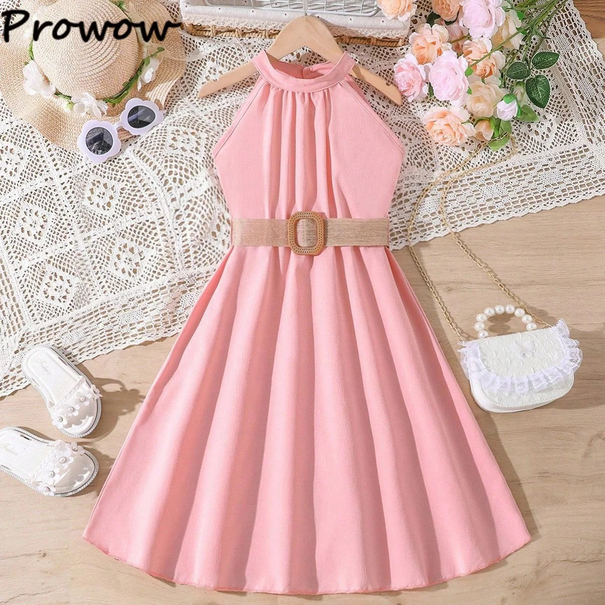 Kids Girls Off Shoulder Formal Summer Party Dresses With Belt