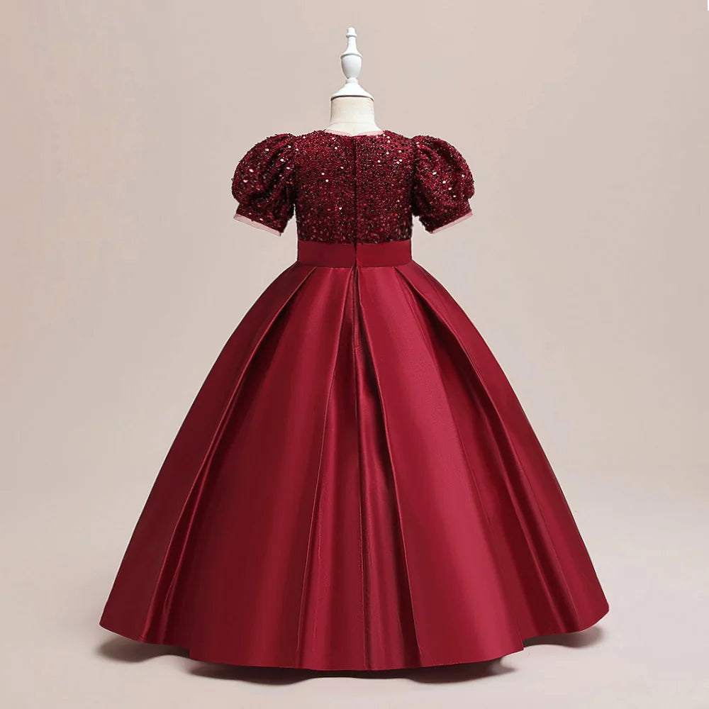 Sequin Bow Design Kids Girls Bridesmaid Princess Party Dress childrensterritory