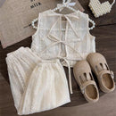 Girls' Casual Hollow Lace Design 2-Piece Summer Outfits childrensterritory