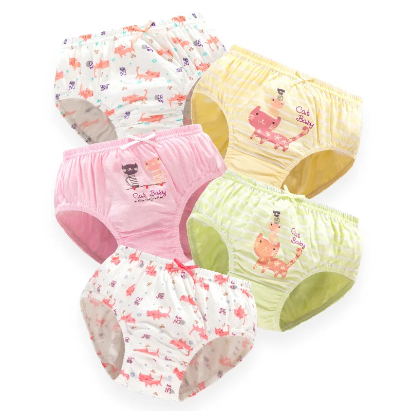 Cartoon Print 5Pcs/Set Girls Breathable Cotton Briefs