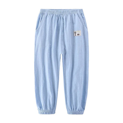 Elastic Waist Solid Color Children Cotton Trousers For Boys Girls