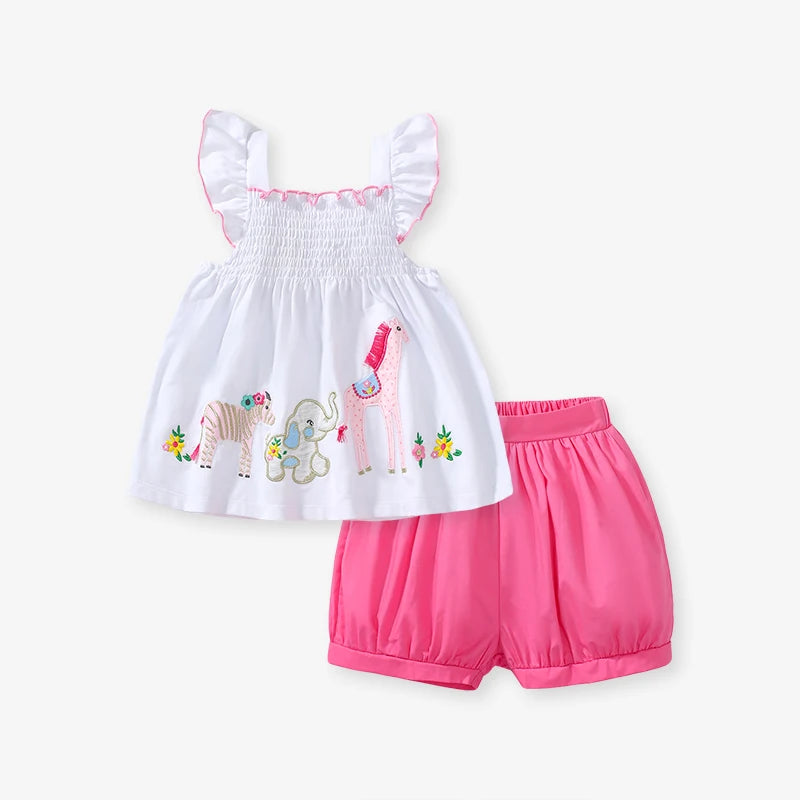 Cartoon Unicorn Tops + Cotton Pants Kids Girls Summer Clothing Sets childrensterritory
