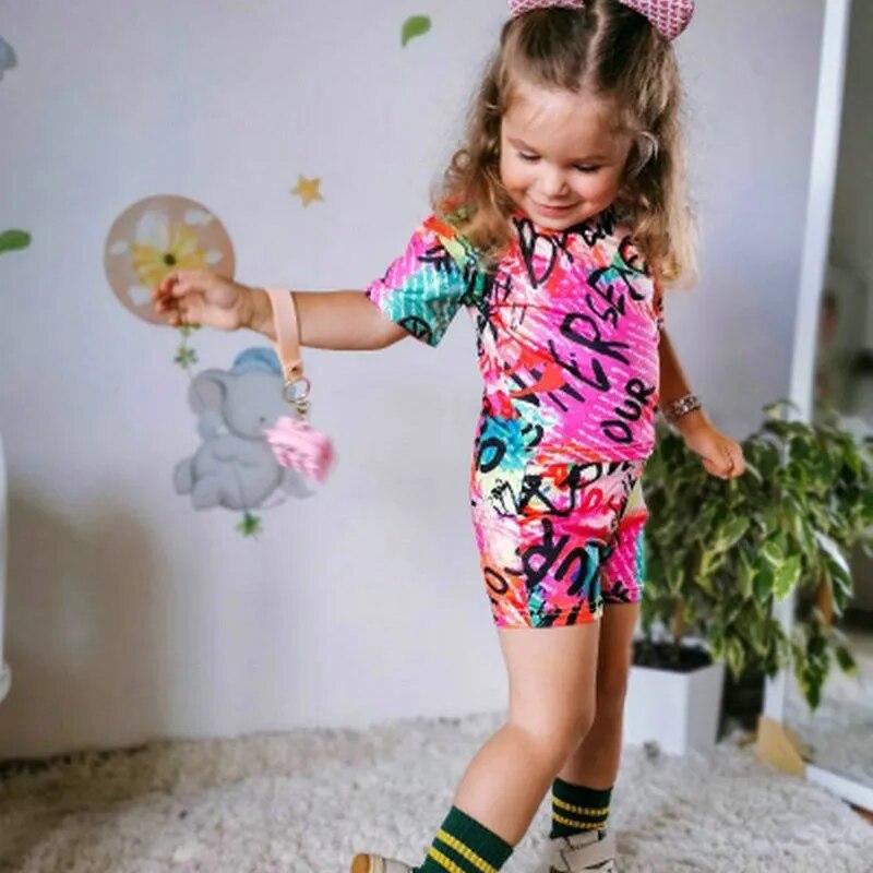 Rainbow Color Little Girls 2pcs Summer Clothing Sets childrensterritory