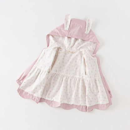 Kids Girls Rabbit Ear Design Pleated Overcoat childrensterritory