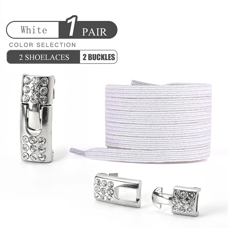 Colorful 1Pair Elastic Lace Shoelaces with Diamond Buckle