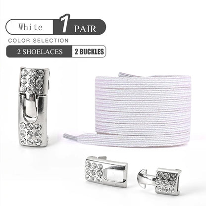 Colorful 1Pair Elastic Lace Shoelaces with Diamond Buckle childrensterritory