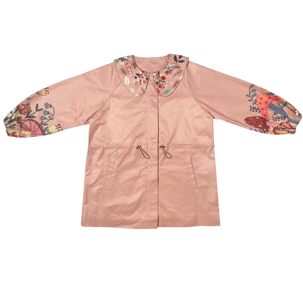Flowers Printed Peter Pan Collar Girls Trench Coat childrensterritory