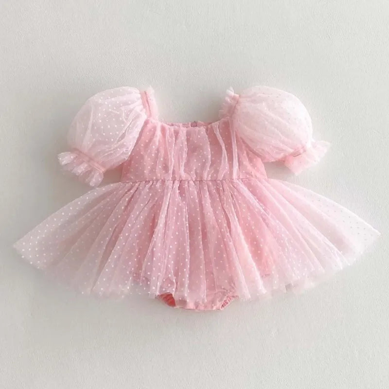 Baby Girl Dots Print Princess Tulle Romper Dresses for Summer