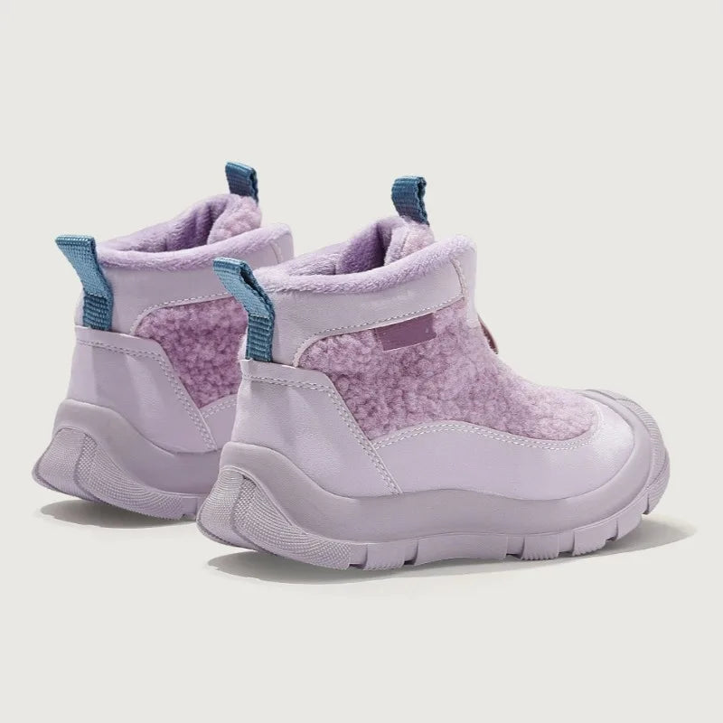 Kids Purple Black High Top Warm Furry Shoes