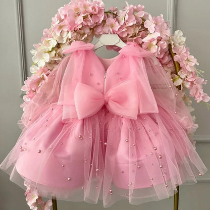 Tutu Pink Pearls Decorated Little Girls Birthday Party Gown