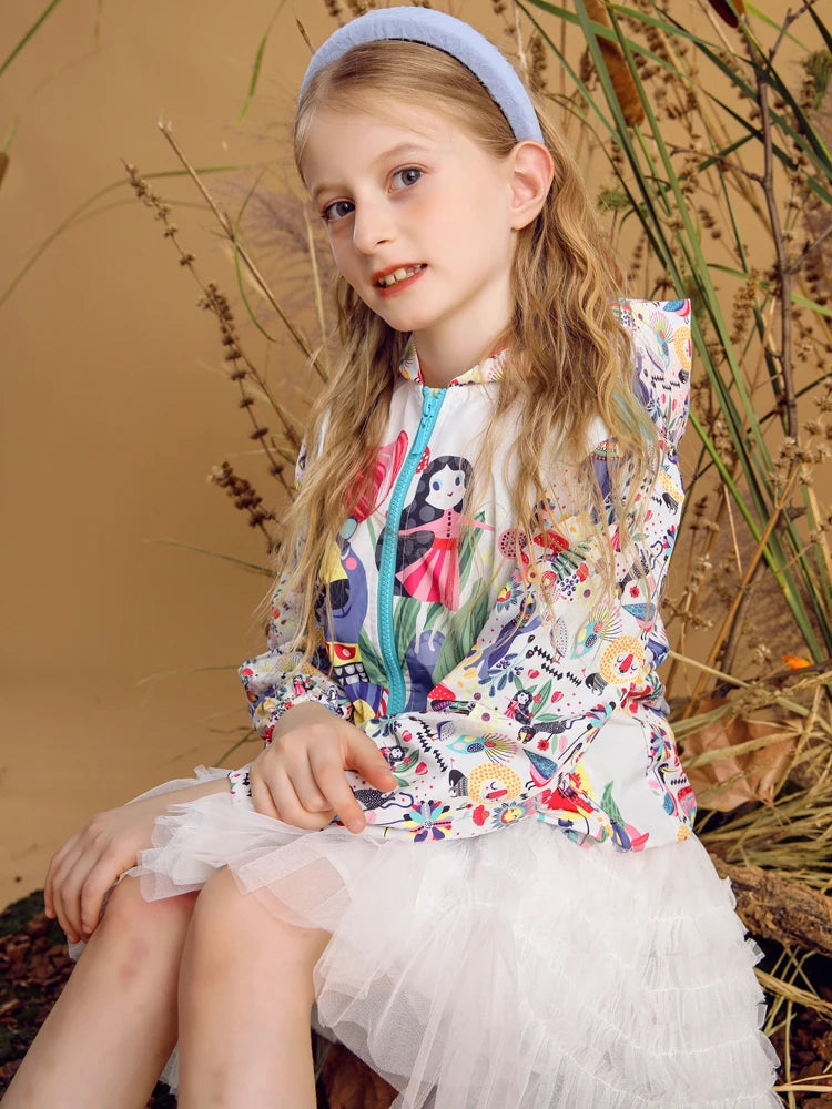 Kids Girl Printed Hooded Jacket and Elastic Waist Pant Set childrensterritory