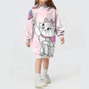 Kids Girls Cute Cat Print Casual Hoodie Dresses childrensterritory