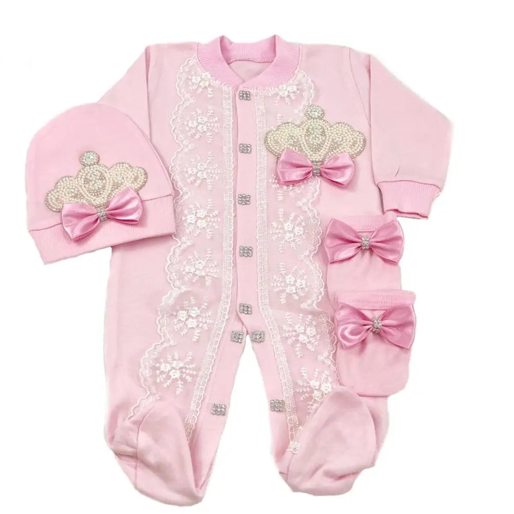 3pcs Pearly Crown Personalised Name Onesie for Newborn Babies childrensterritory
