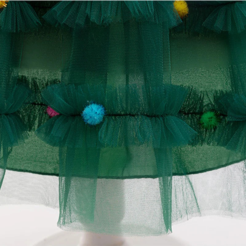 Princess Girls Christmas Tree Mesh Party Dress childrensterritory