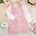 Little Girls' Plaid Lace Button Dress for Spring or Autumn childrensterritory