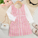 Little Girls' Plaid Lace Button Dress for Spring or Autumn childrensterritory