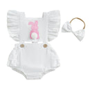 Bunny Embroidered Easter Outfit Set for Baby Girls, 2 Pieces