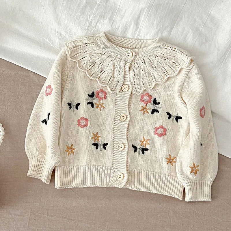Baby Girl Flower Embroidered Knitted Cardigans