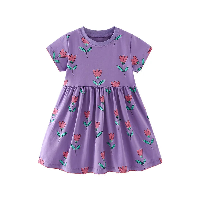 Cartoon Embroidery Kids Girls Soft Cotton Korean Style Dress